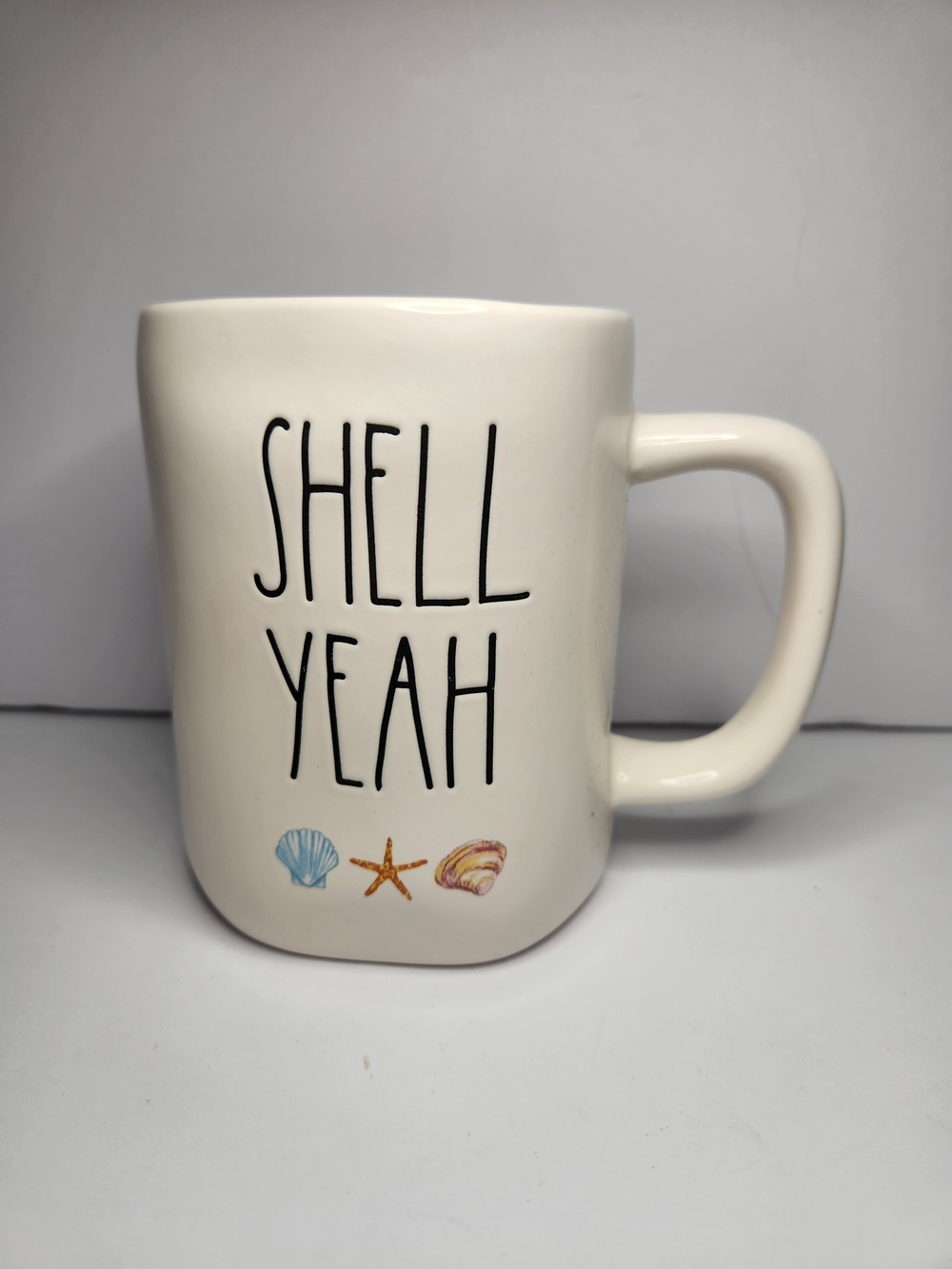 Rae Dunn Cream 'Shell Yeah' Ceramic Mug with Coastal Accents